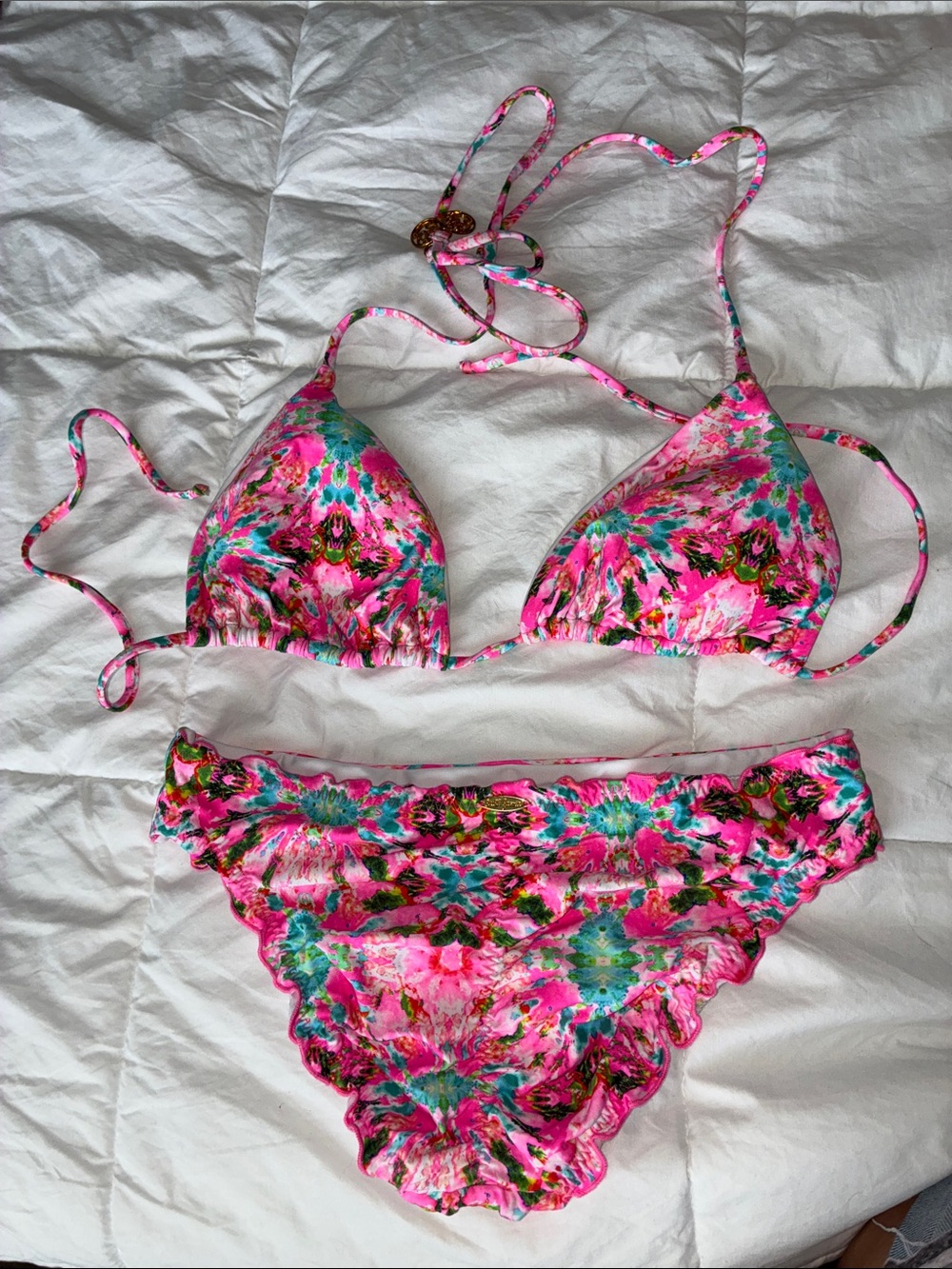 Luli Fama Pink Floral Tie-Dye Bikini